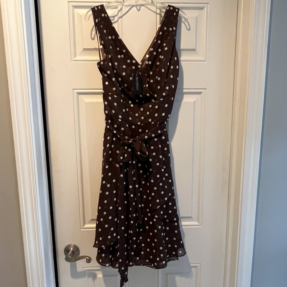 White House Black Market: Brown and White Polka Dot Dress. Size: US10